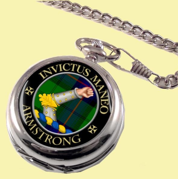 Image 0 of Armstrong Clan Crest Round Shaped Chrome Plated Pocket Watch