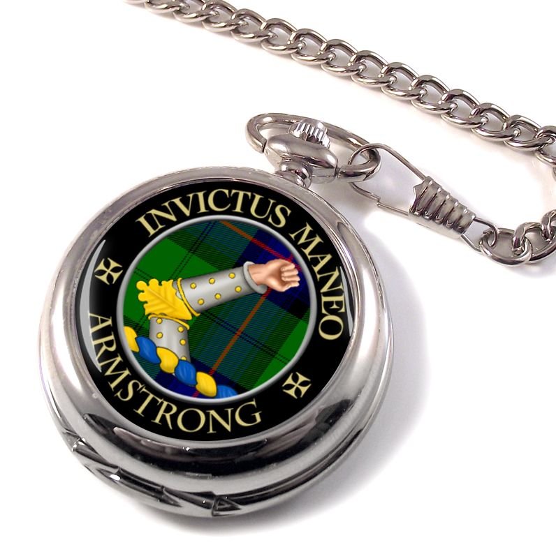 Image 1 of Armstrong Clan Crest Round Shaped Chrome Plated Pocket Watch