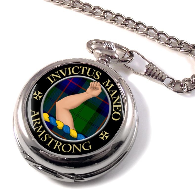 Image 3 of Armstrong Clan Crest Round Shaped Chrome Plated Pocket Watch