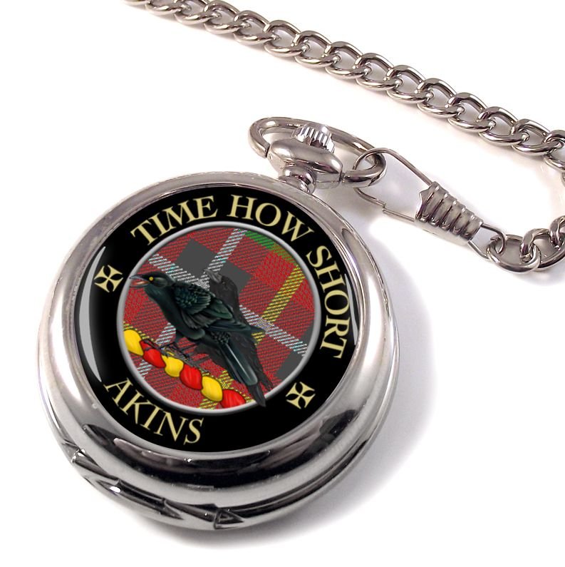 Image 1 of Akins Clan Crest Round Shaped Chrome Plated Pocket Watch