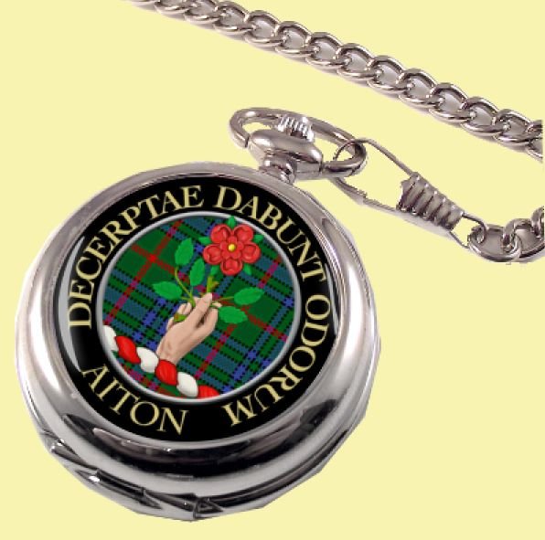 Image 0 of Aiton Clan Crest Round Shaped Chrome Plated Pocket Watch