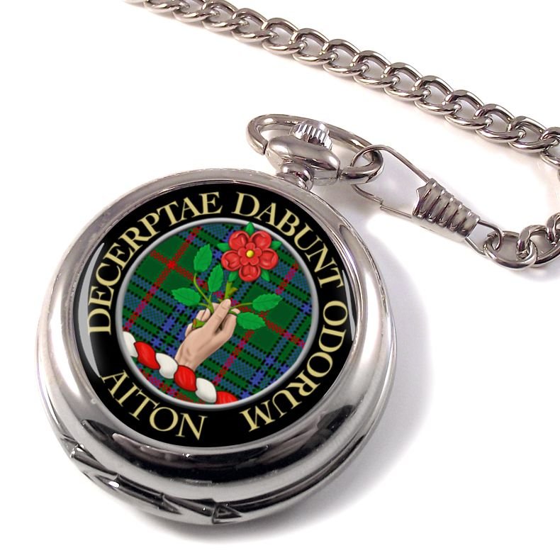 Image 1 of Aiton Clan Crest Round Shaped Chrome Plated Pocket Watch