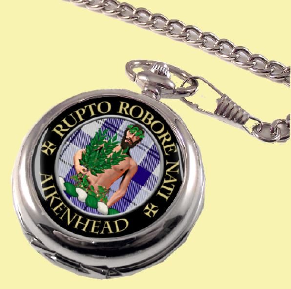 Image 0 of Aikenhead Clan Crest Round Shaped Chrome Plated Pocket Watch