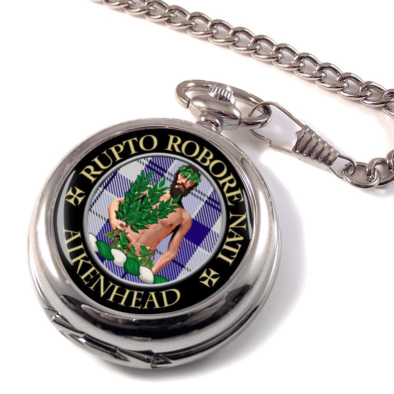 Image 1 of Aikenhead Clan Crest Round Shaped Chrome Plated Pocket Watch