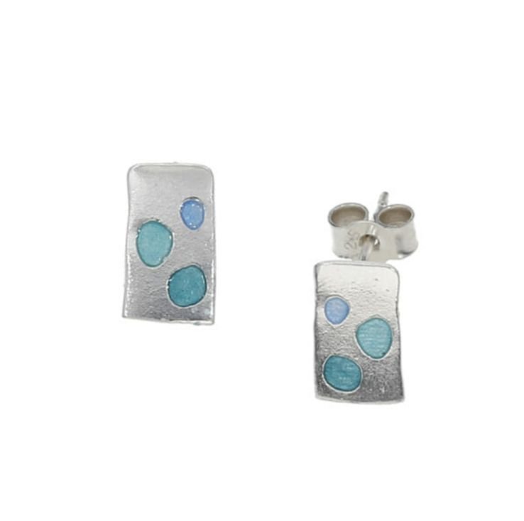Image 1 of Cribbar Glas Mor Enamel Sterling Silver Small Stud Earrings
