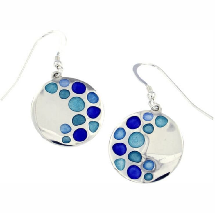 Image 1 of Bay Circular Glas Mor Enamel Sterling Silver Sheppard Hook Earrings