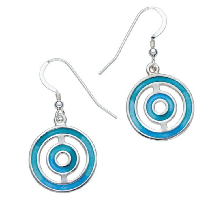 Image 1 of Keynvor Circular Glas Mor Enamel Sterling Silver Sheppard Hook Earrings