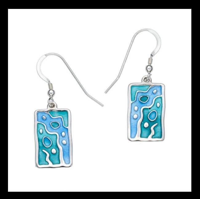 Image 0 of Rock Pool Rectangular Glas Mor Enamel Sterling Silver Sheppard Hook Earrings