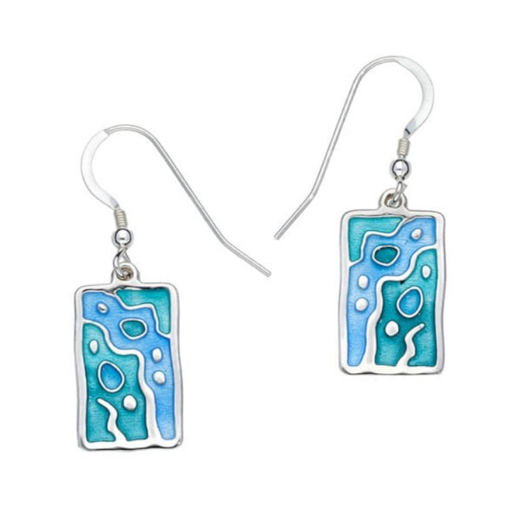 Image 1 of Rock Pool Rectangular Glas Mor Enamel Sterling Silver Sheppard Hook Earrings