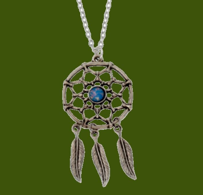 Image 0 of Dreamcatcher Opal Glass Stone Stylish Pewter Pendant