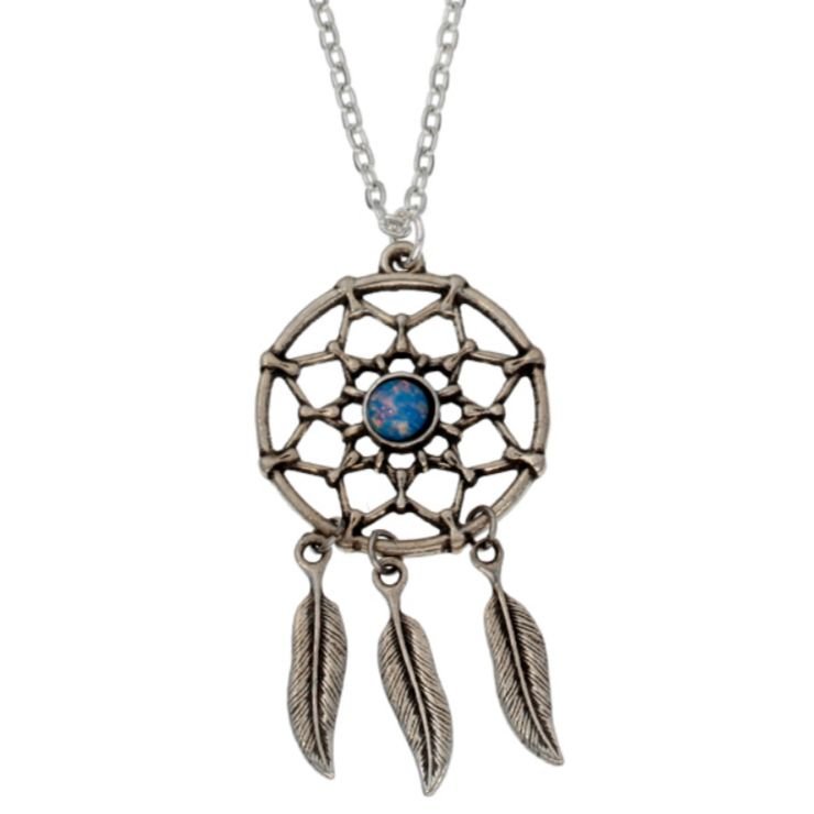 Image 1 of Dreamcatcher Opal Glass Stone Stylish Pewter Pendant