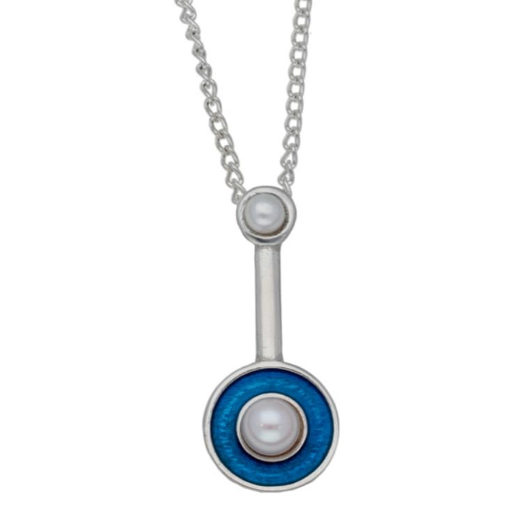 Image 1 of Pendulum Freshwater Pearl Enamel Stylish Pewter Pendant