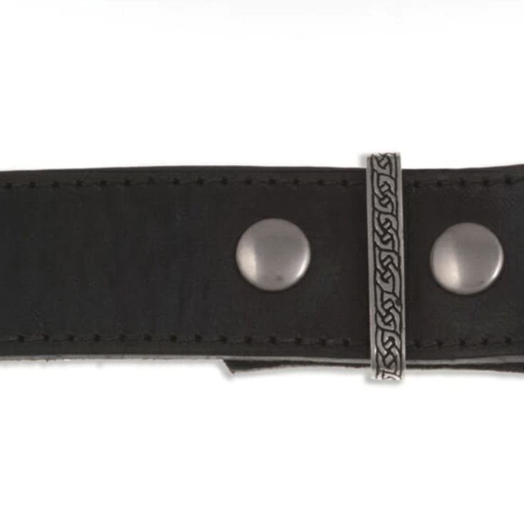 Image 1 of Celtic Knotwork Keeper Plain Black Leather Mens Belt