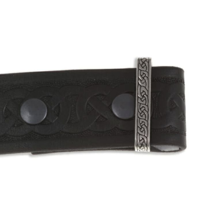 Image 1 of Celtic Knotwork Keeper Embossed Black Leather Mens Belt