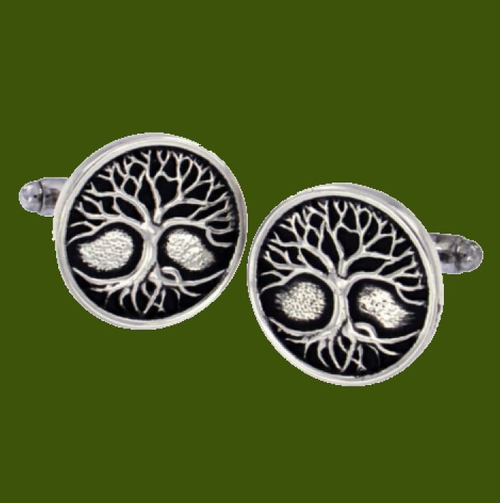 Image 0 of Tree Of Life Circular Antiqued Mens Stylish Pewter Cufflinks