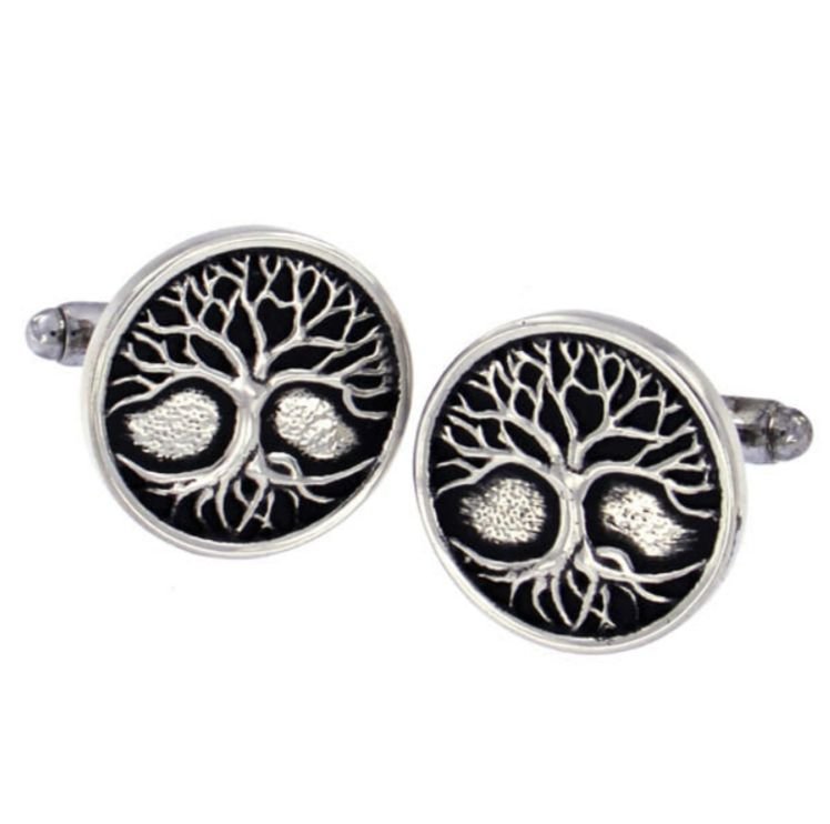 Image 1 of Tree Of Life Circular Antiqued Mens Stylish Pewter Cufflinks