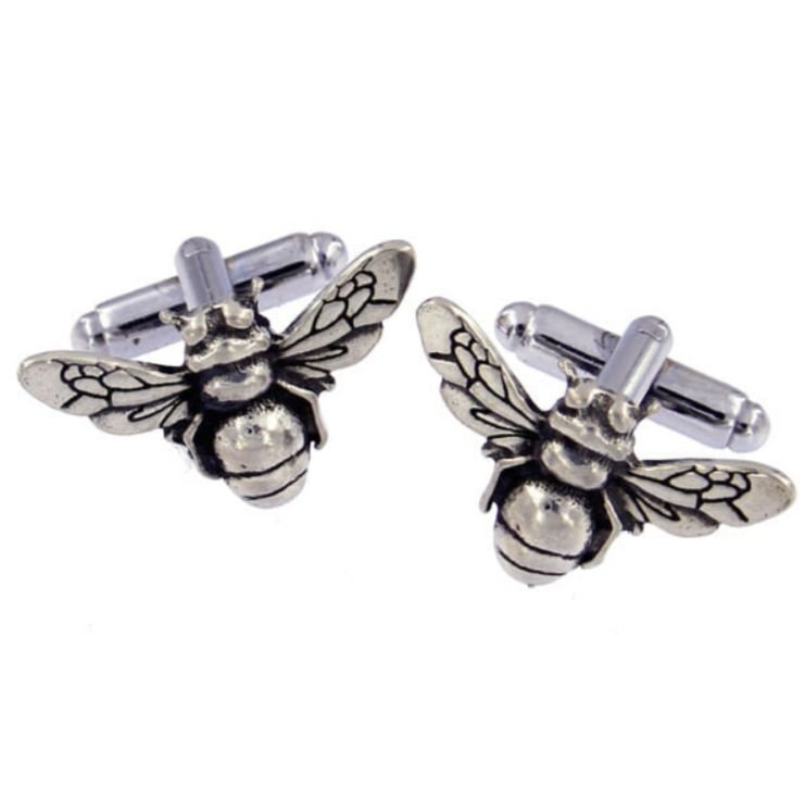 Image 1 of Bee Insect Themed Antiqued Mens Stylish Pewter Cufflinks
