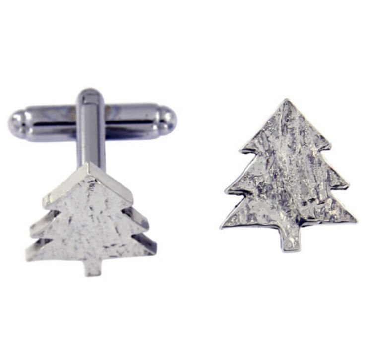 Image 1 of Christmas Tree Textured Mens Stylish Pewter Cufflinks