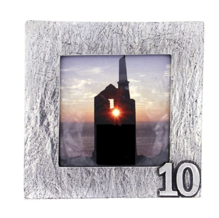 Image 1 of 10th Wedding Anniversary Motif Textured Stylish Pewter Photo Frame