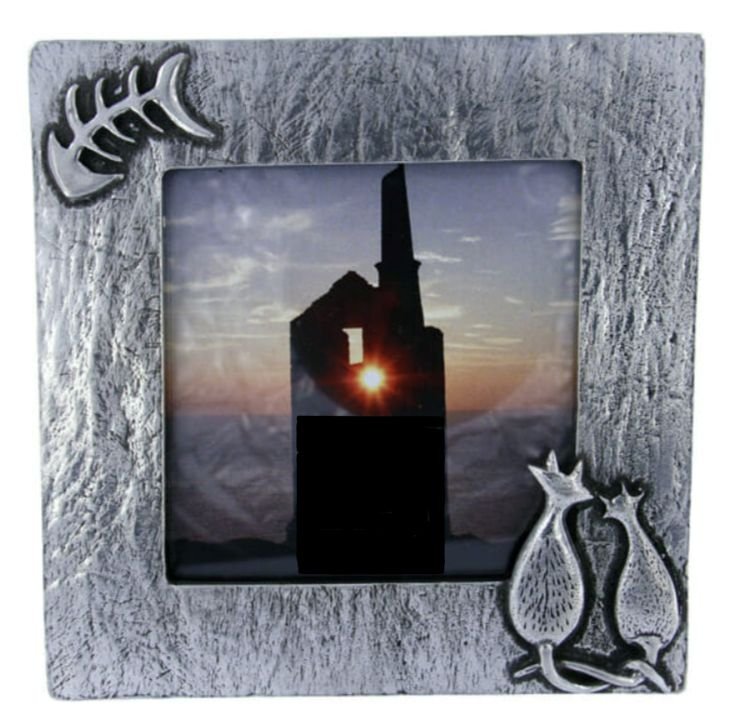 Image 1 of Fishbone And Pair Of Cats Textured Stylish Pewter Photo Frame