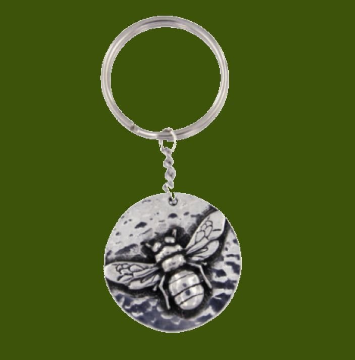 Image 0 of Buzzing Bee Planished Disc Stylish Pewter Key Ring 