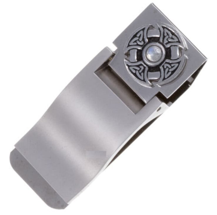 Image 1 of Moonstone Celtic Cross Knot Stylish Pewter Motif Nickel Plated Money Clip