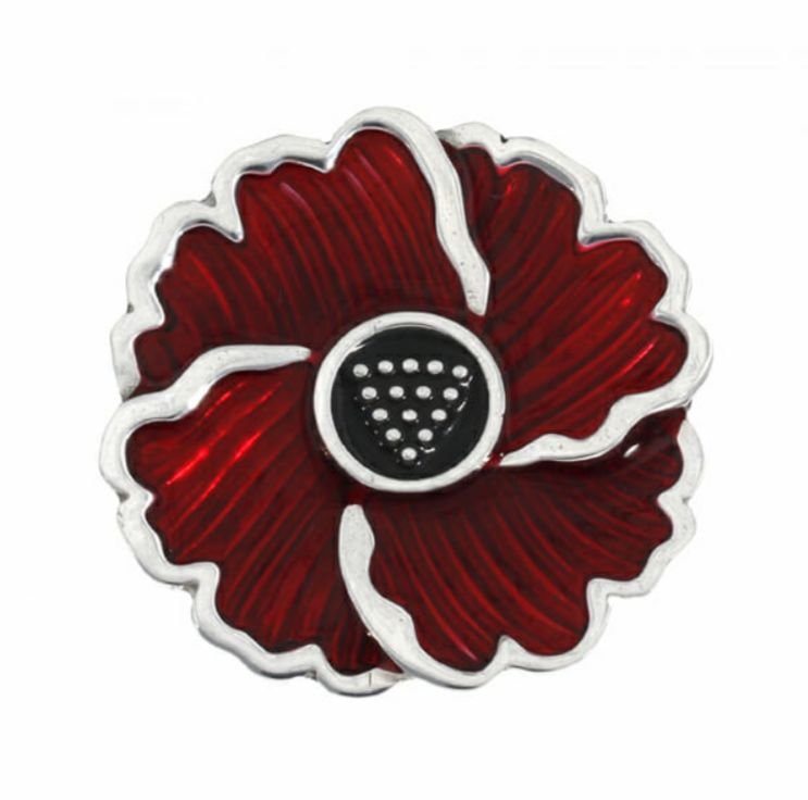 Image 1 of Poppy Red Enamel Flower Stylish Pewter Brooch