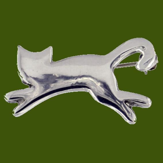 Image 0 of Leaping Cat Animal Themed Polished Stylish Pewter Brooch