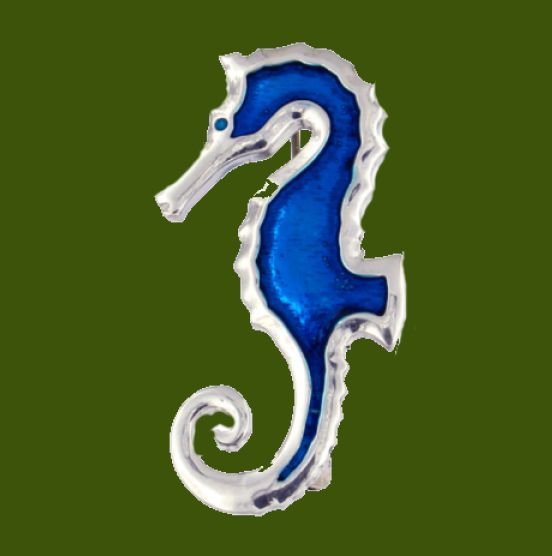 Image 0 of Seahorse Blue Enamel Animal Stylish Pewter Brooch
