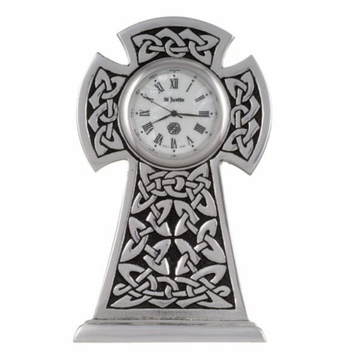 Image 1 of Knox Celtic Cross Knotwork Antiqued Stylish Pewter Clock