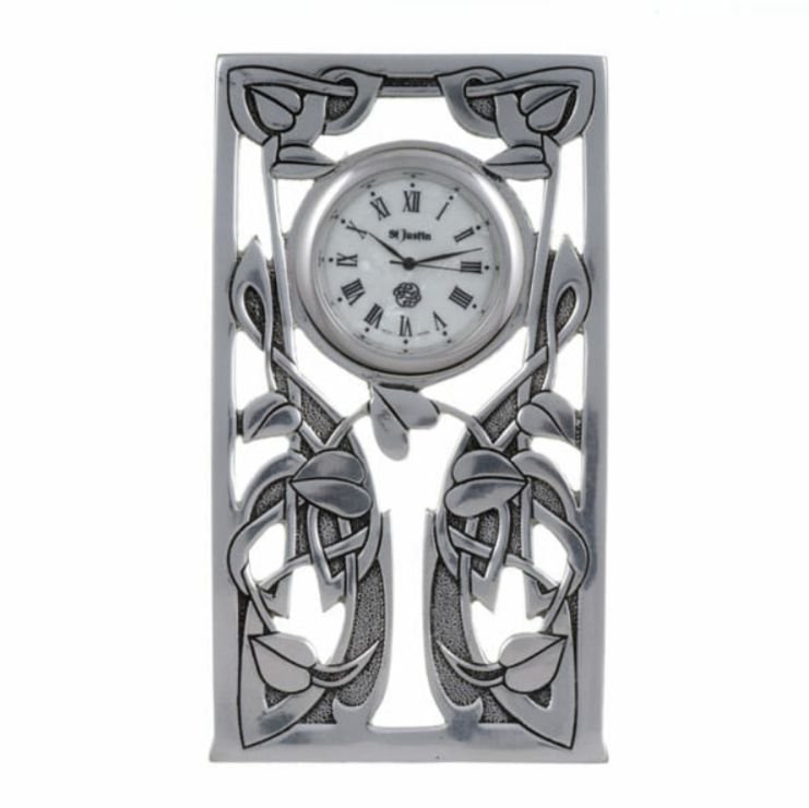 Image 1 of Vine Celtic Knotwork Rectangular Antiqued Stylish Pewter Clock