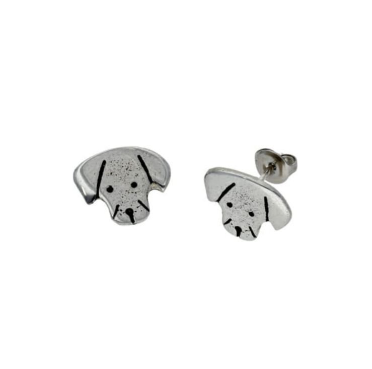 Image 1 of Puppy Dog Face Animal Themed Small Stud Stylish Pewter Earrings