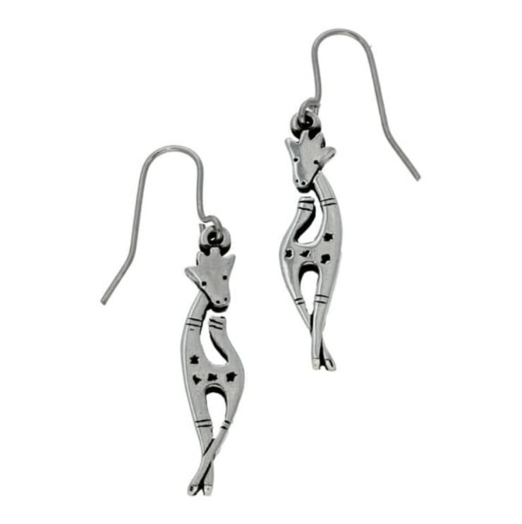 Image 1 of Giraffe Animal Themed Sheppard Hook Stylish Pewter Earrings