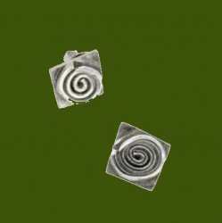 Abstract Spiral Square Small Stud Stylish Pewter Earrings