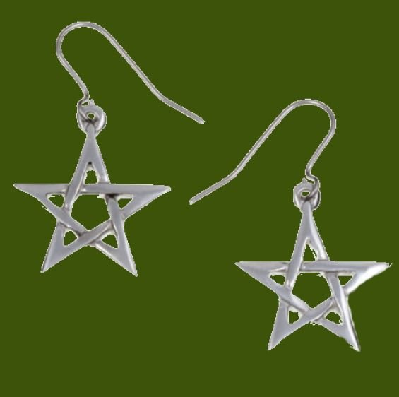 Image 0 of Pentagram Star Small Sheppard Hook Stylish Pewter Earrings