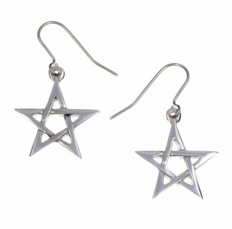 Image 1 of Pentagram Star Small Sheppard Hook Stylish Pewter Earrings