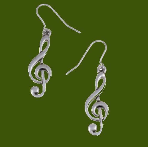Image 0 of Treble Clef Musical Note Sheppard Hook Stylish Pewter Earrings
