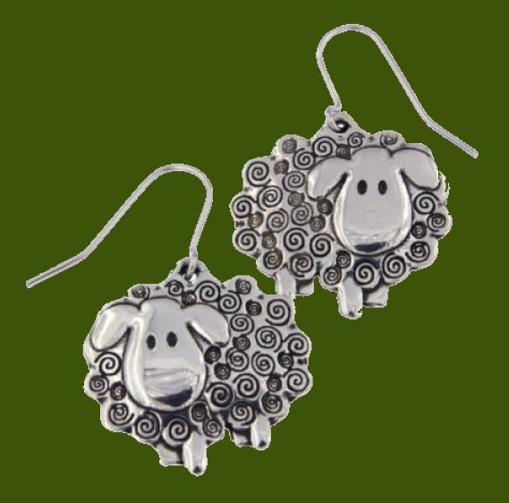 Image 0 of Swirly Sheep Animal Themed Sheppard Hook Stylish Pewter Earrings