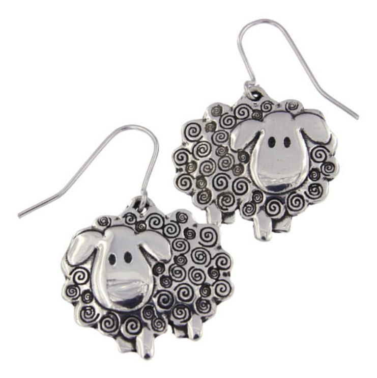 Image 1 of Swirly Sheep Animal Themed Sheppard Hook Stylish Pewter Earrings