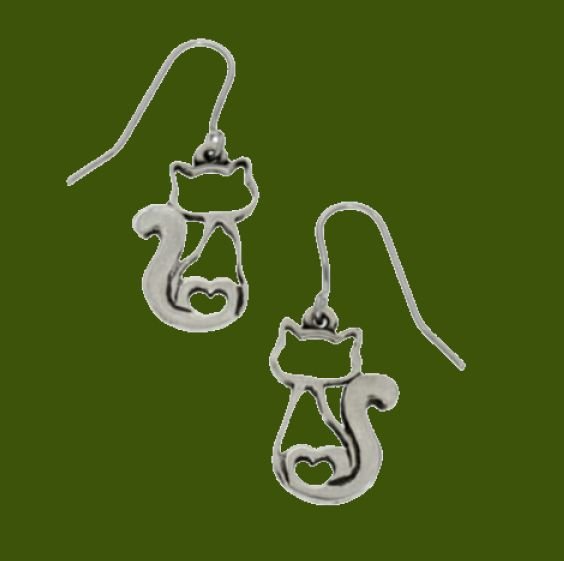 Image 0 of Love Cats Animal Themed Small Sheppard Hook Stylish Pewter Earrings