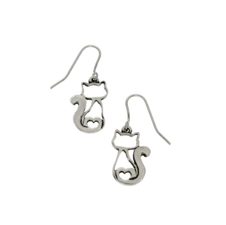 Image 1 of Love Cats Animal Themed Small Sheppard Hook Stylish Pewter Earrings