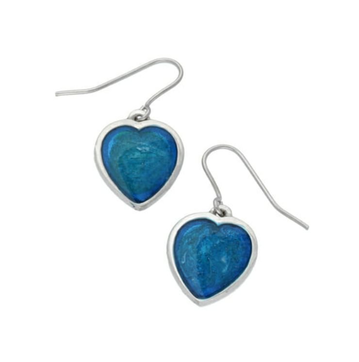 Image 1 of Love Heart Blue Enamel Small Sheppard Hook Stylish Pewter Earrings