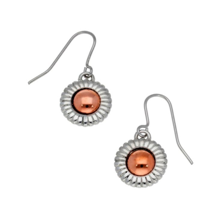 Image 1 of Heritage Copper Disc Circular Small Sheppard Hook Stylish Pewter Earrings