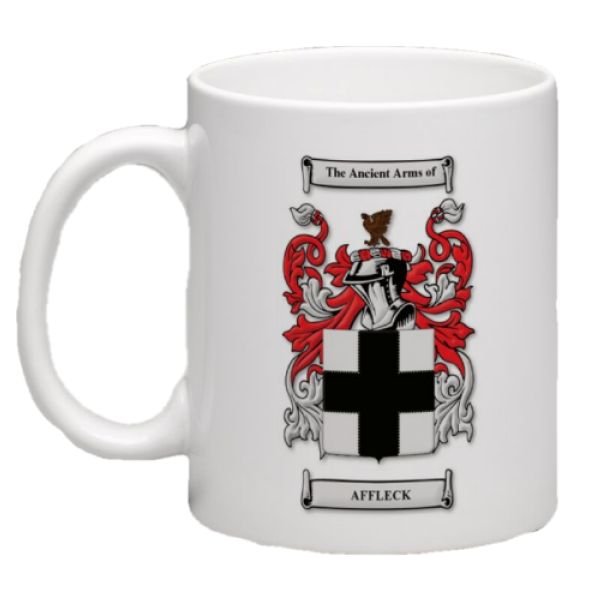 Image 1 of Affleck Coat of Arms Surname Double Sided Ceramic Mugs Set of 2