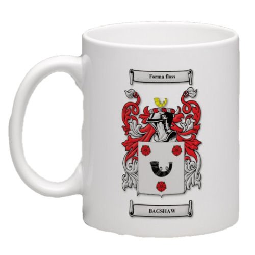 Image 1 of Bagshaw Coat of Arms Surname Double Sided Ceramic Mugs Set of 2