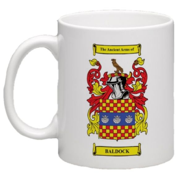 Image 1 of Baldock Coat of Arms Surname Double Sided Ceramic Mugs Set of 2