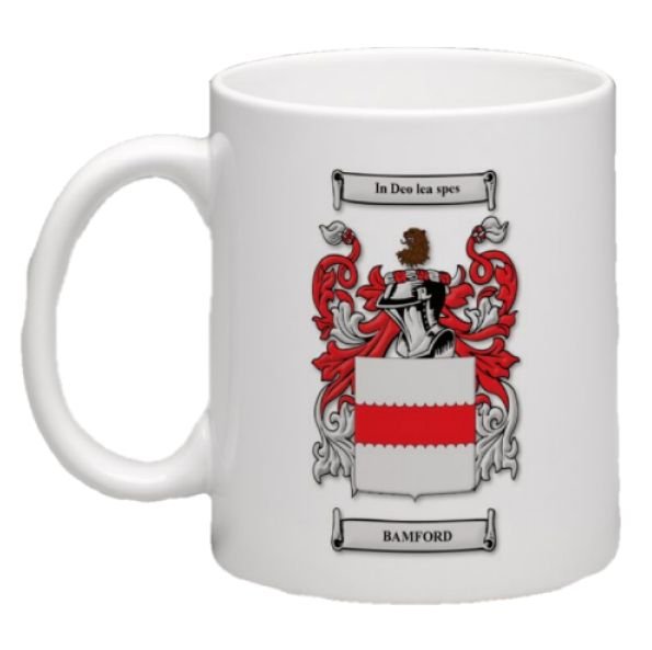 Image 1 of Bamford Coat of Arms Surname Double Sided Ceramic Mugs Set of 2
