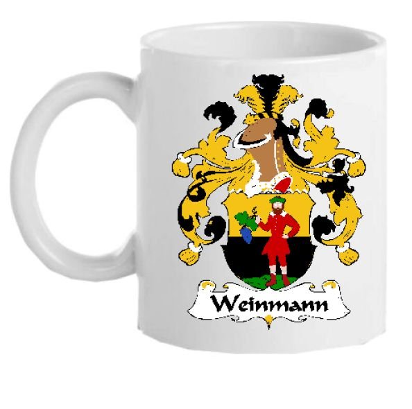 Image 1 of Weinmann German Coat of Arms Surname Double Sided Ceramic Mugs Set of 2