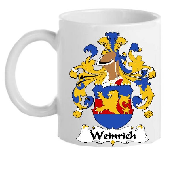 Image 1 of Weinrich German Coat of Arms Surname Double Sided Ceramic Mugs Set of 2
