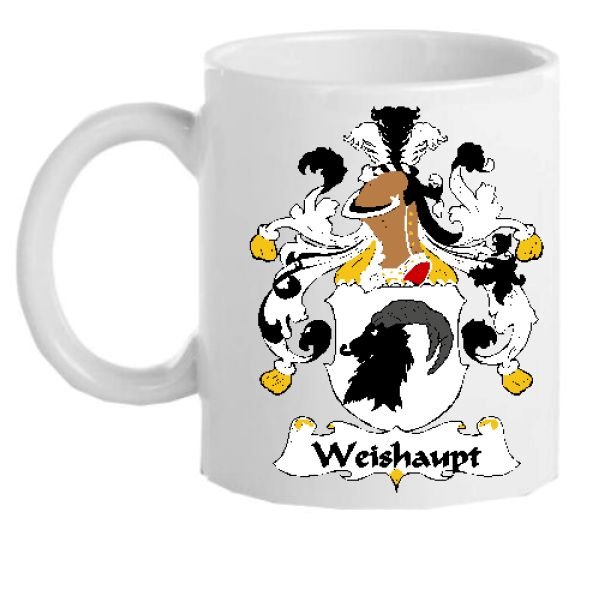 Image 1 of Weishaupt German Coat of Arms Surname Double Sided Ceramic Mugs Set of 2
